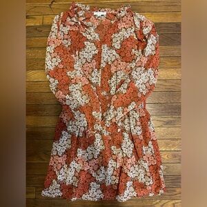 Burnt orange floral dress with burnt orange under dress slip.